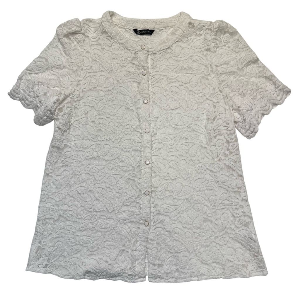 Pretty Garden Cottagecore Coquette Feminine Lace Short‎ Sleeve Blouse Size L